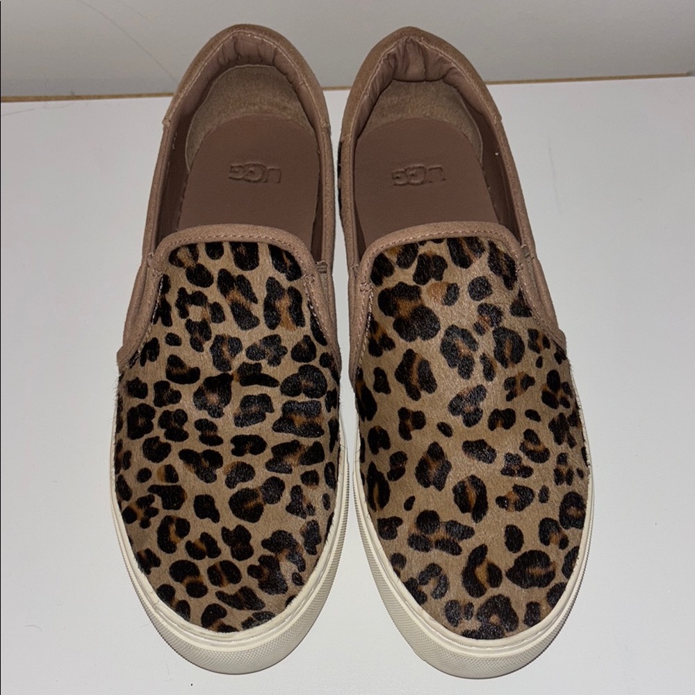 UGG Brown Tan Slip-On Sneakers with Leopard Print